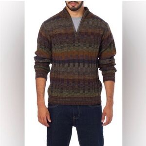 Novica Peruvian Quarter Zip Front 100% Alpaca Traveler Stripe Sweater Med